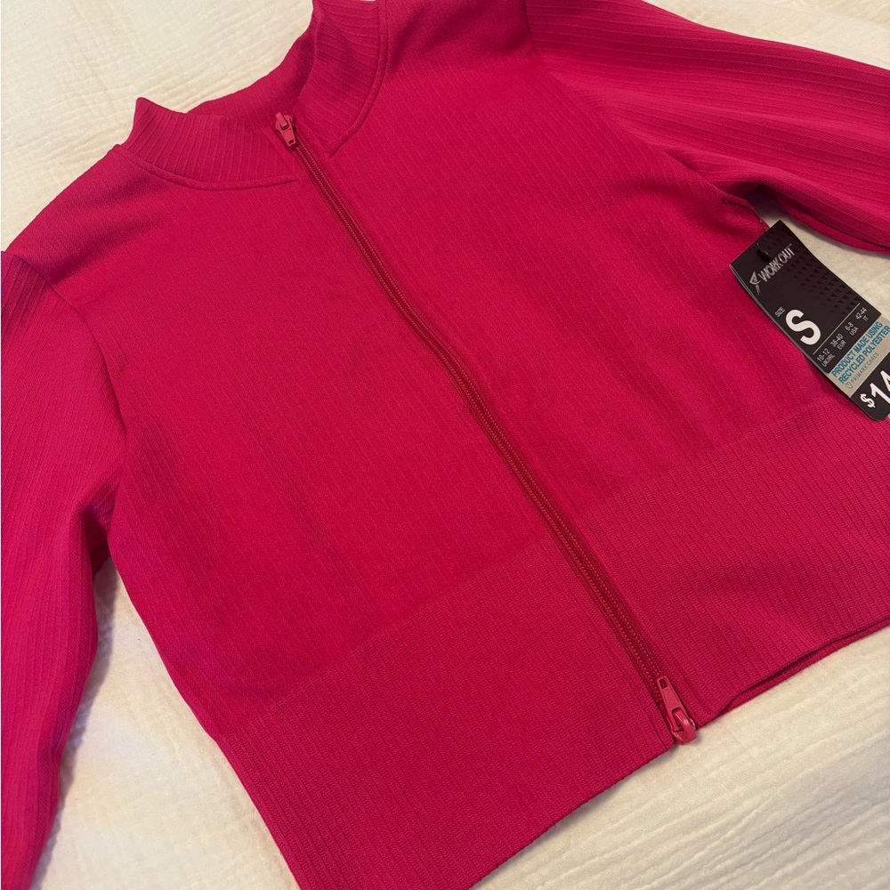 Hot Pink Ribbed Cropped Workout Jacket - Picture 7 of 14